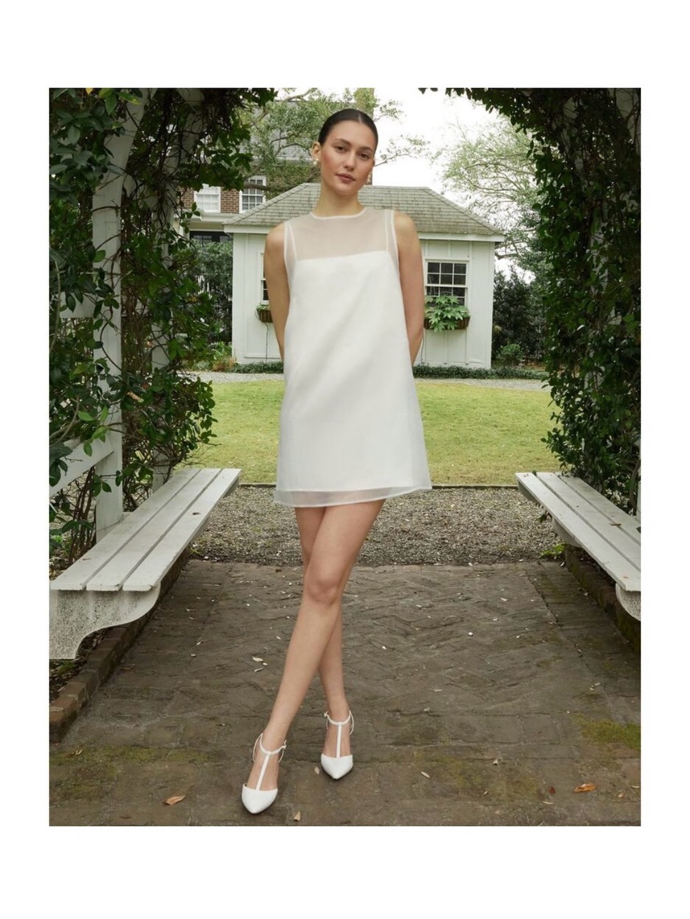 Minimal White Sheer-Yoke Mini Dress